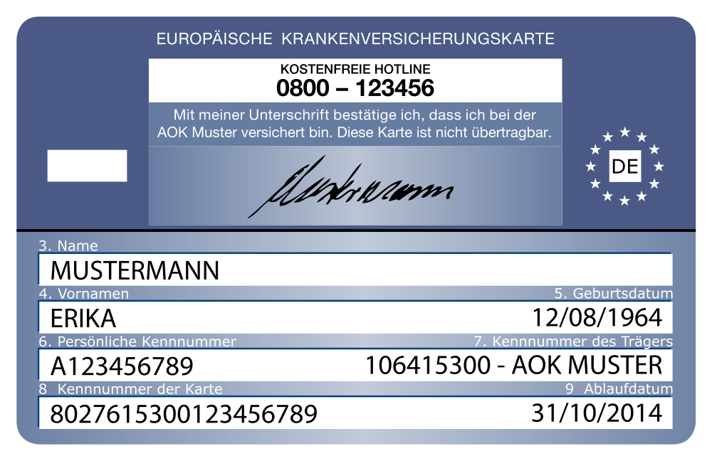 Rückseite der E-GK mit der europäischen Krankenversicherungskarte